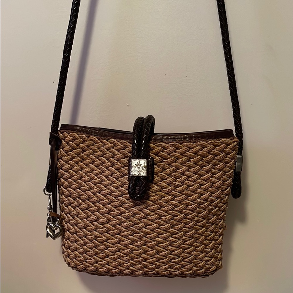 Tan and Brown Crossbody Bag with Woven Texture